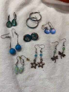 Lot of Assorted Women's Teal & Aqua Tone Dangle Earrings - Mixed Set 8 pairs